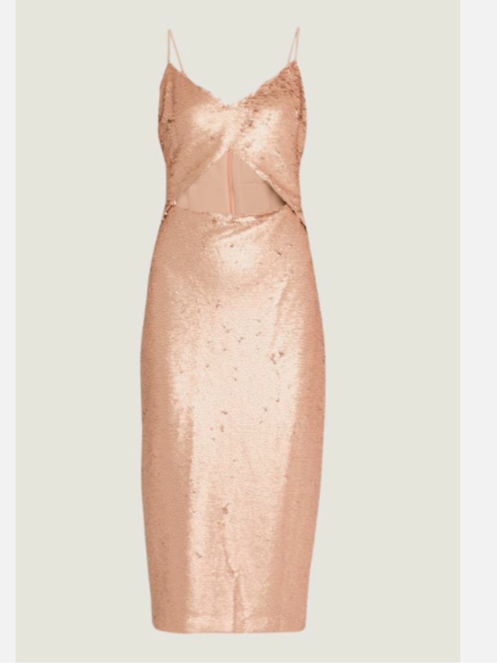 L'AGENCE FEMME SEQUIN CUTOUT MIDI ROSE GOLD DRESS sz 2 - Picture 5 of 12